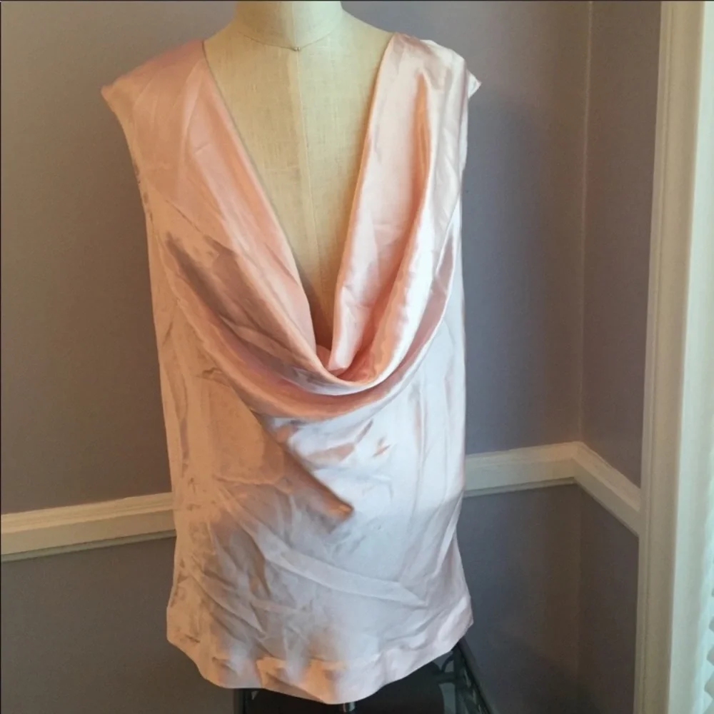 3/$12 Vintage California Dynasty blush pink satiny drape neck loungewear top